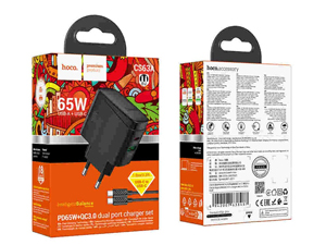 Dual port charger set PD65w + QC3.0 hoco 65w